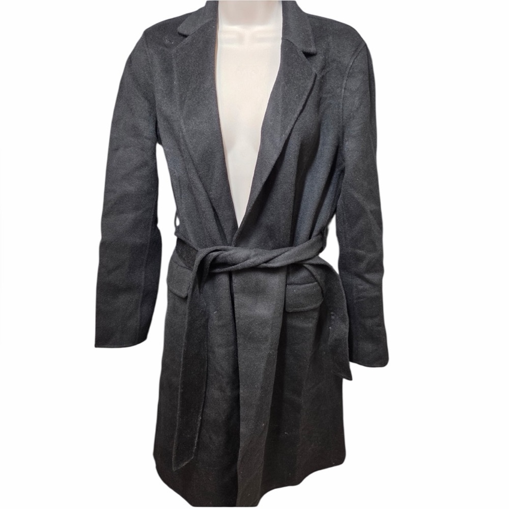 NWT QUINCE 100% Mongolian Cashmere Double-Faced Wrap Coat XS Black 5915 - Picture 7 of 11